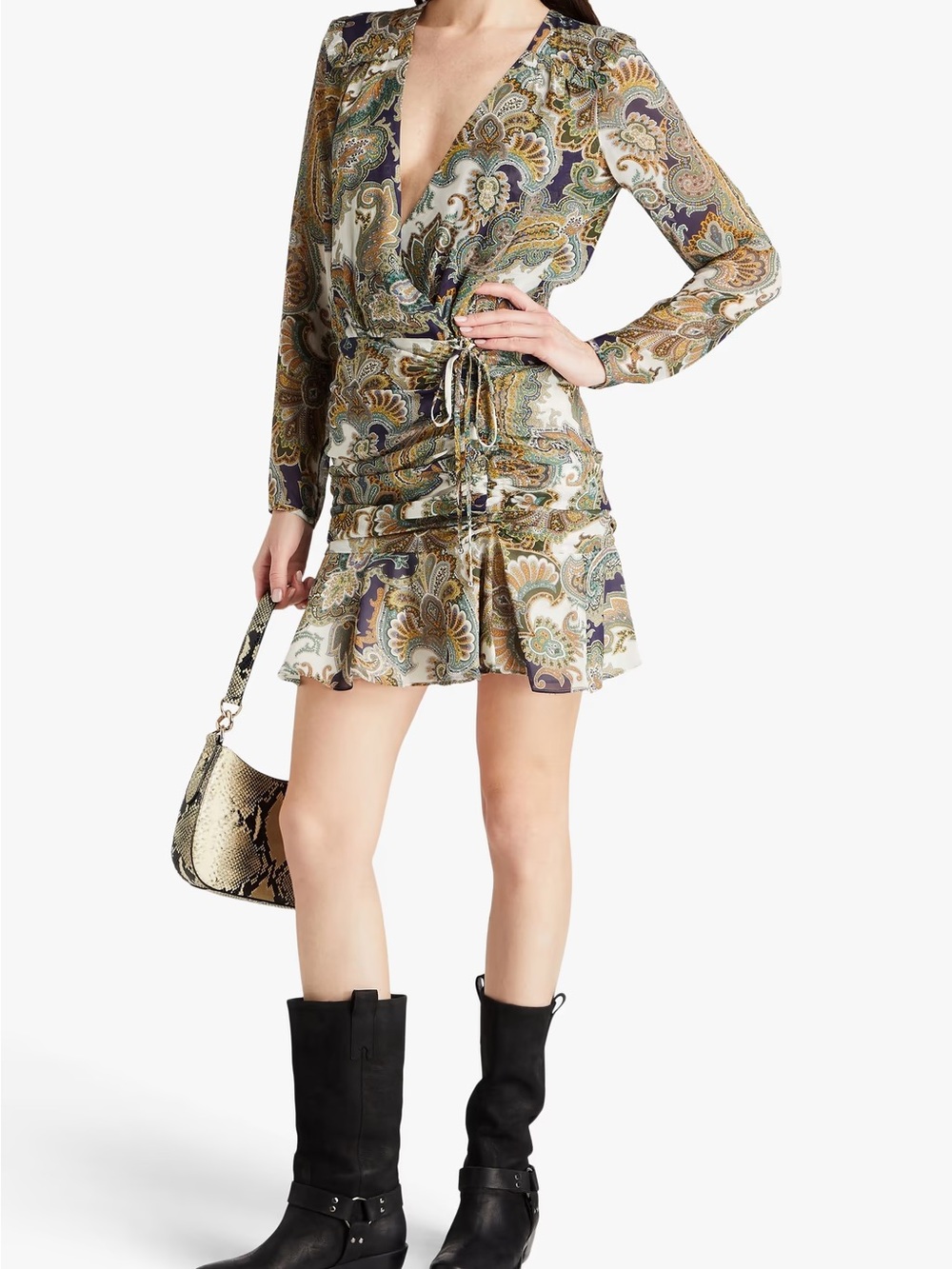 Veronica Beard Paisley Wrap Mini Dress in Green and Cream